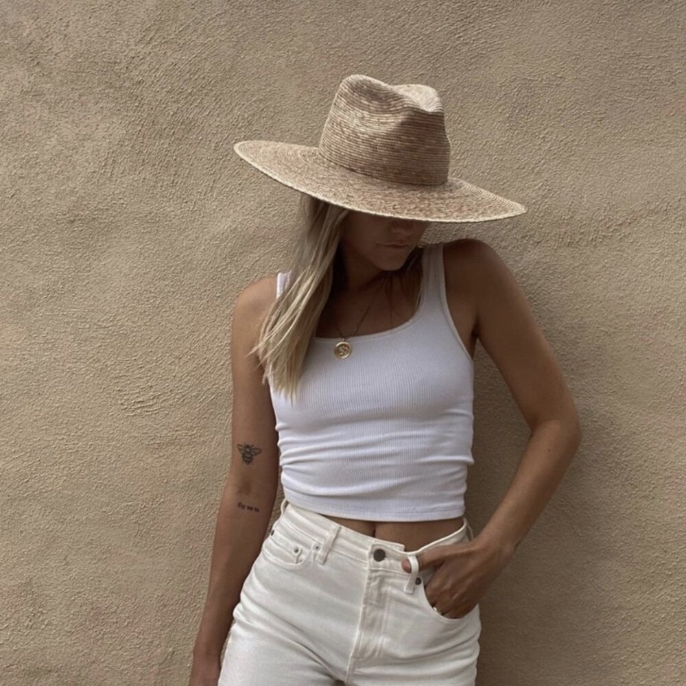 Wide Brim Straw Fedora Hat in Natural - Women's Summer Hat